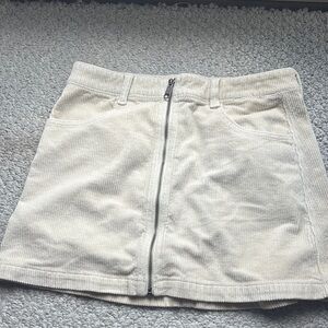American Eagle Cream Corduroy Mini Skirt with Front Zipper